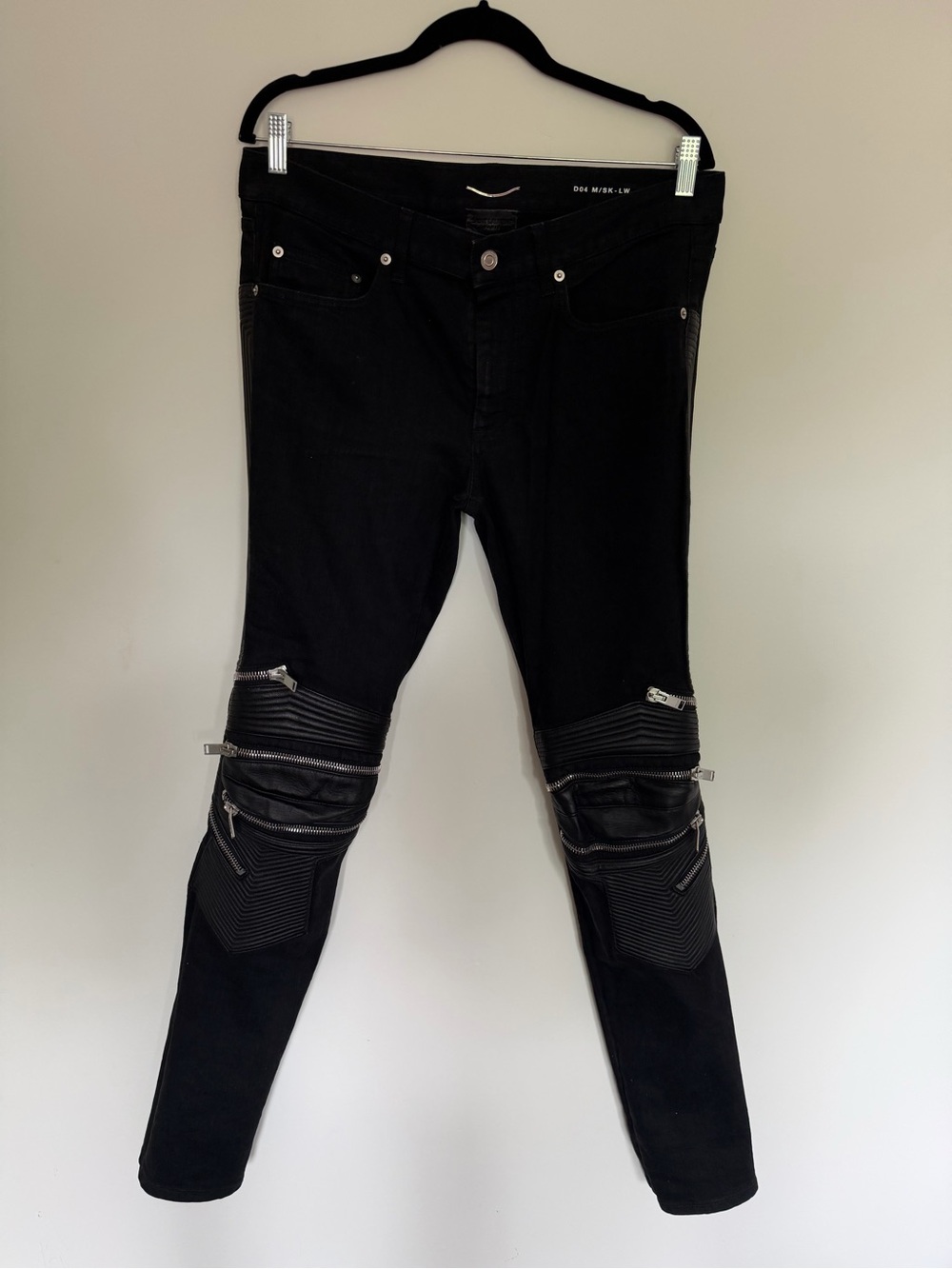 Saint Laurent Black Skinny Moto Jeans with Zipper Details